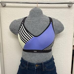 VSX Sport Racerback Bra Green Purple Black Stripe Colorblock Lightly Lined 34C